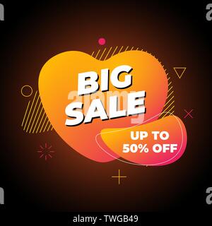 Big Verkauf banner Template Design. Bis zu 50 Prozent Rabatt auf abstrakte flüssigen Form. Flache geometrischen Gradienten farbige grafische Element in flüssiger Form auf Stock Vektor