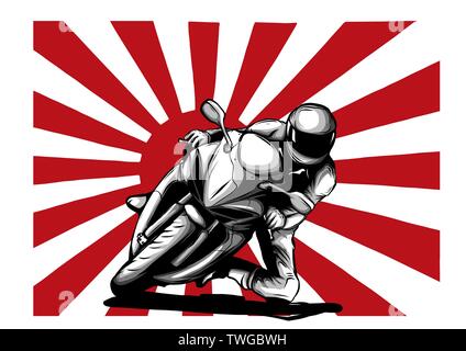 Japanisches Motorrad yakuza Banden mit Flagge von Rising Sun Vektor Stock Vektor