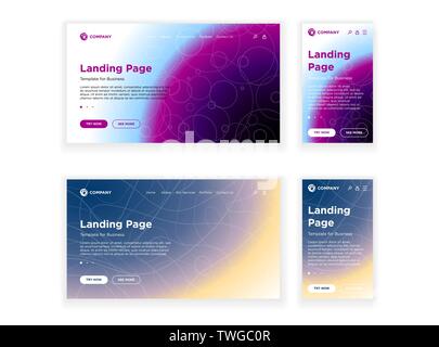 Landing Page Template Desktop-PC und mobilen adaptive Version gesetzt. Minimale geometrische Fading Effekt Hintergrund. Dynamisches volume Linien Komposition. Vektor Stock Vektor