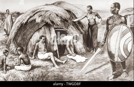 Native Wakamba Familie in Kenia, Afrika. Nach einer Arbeit von J. Macfarlane. Von einem zeitgenössischen print c 1935. Stockfoto