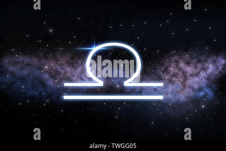 Waage Sternzeichen über Nacht Himmel und Galaxy Stockfoto