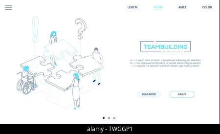 Teambuilding - Line Design Stil isometrische Web Banner Stock Vektor