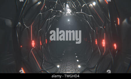 Futuristische Sci Fi Raumschiff Korridor mit volumetrische Lichter. 3D-Rendering Stockfoto
