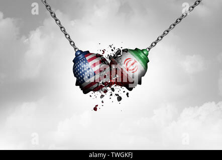 Iran USA Konflikt im Nahen Osten als die USA oder Vereinigten Staaten am Persischen Golf Konzept als amerikanische und Iranische Sicherheitsproblem. Stockfoto