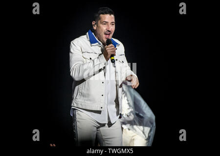 Juni 19, 2019, Toronto, Ontario, Kanada - American Boy band Neue Zicklein auf dem Block (auch initialisiert, NKOTB), erfolgt eine ausverkaufte Show im Scotiabank Arena in Toronto. Im Bild: Jonathan Knight,. JORDAN KNIGHT, JOEY MCINTYRE, Donnie Wahlberg, Danny Wood (Credit Bild: © Engel Marchini/ZUMA Draht) Stockfoto