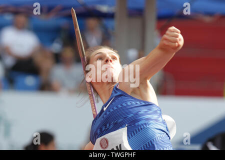 Ostrava, Tschechische Republik. Juni, 2019 20. SARA KOLAK von Kroatien konkurriert im Speerwurf während der Ostrava Golden Spike, ein IAAF World Challenge sportliche Treffen, in Ostrava, Tschechische Republik, am 20. Juni 2019. Credit: Jaroslav Ozana/CTK Photo/Alamy leben Nachrichten Stockfoto