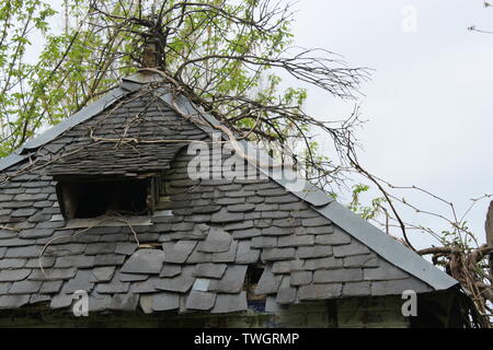 Alte Schieferdach, Dordogne, Frankreich Stockfoto