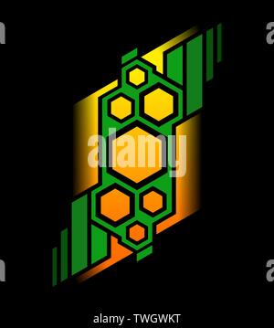 Abstrakte leuchtende Zellen geometrischen Hintergrund. Bunte Abstraktion mit Bambus grün Stängel und Sechsecke. Stockfoto
