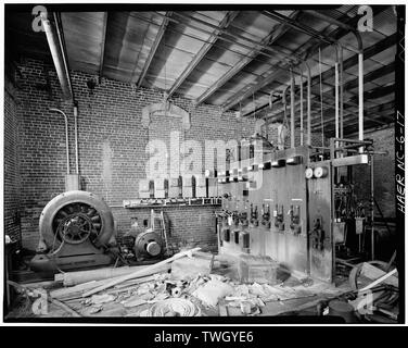 Randall Seite, Fotograf, April 1978. Innenansicht der POWER HOUSE. - Glencoe Cotton Mills, State Route 1598 und 1600, Glencoe, Alamance County, NC Stockfoto