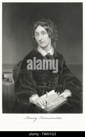 Mary Somerville (1780-1872), schottischer Schriftsteller, sitzt der Wissenschaft Porträt, Stahlstich, Porträtgalerie bedeutender Männer und Frauen in Europa und Amerika durch Evert A. Duyckinck, von Henry J. Johnson, Johnson, Wilson & Company, New York, 1873 veröffentlicht. Stockfoto