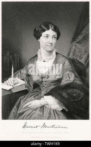 Harriet Martineau (1802-76), englische Schriftstellerin und Sozialtheoretikerin, oft zitiert als die erste Soziologin, sitzendes Portrait, Steel Engraving, Portrait Gallery of Eminent Men and Women of Europe and America von Evert A. Duyckinck, Published by Henry J. Johnson, Johnson, Wilson & Company, New York, 1873 Stockfoto