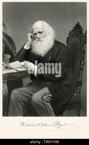 William Cullen Bryant (1794-1878), amerikanischer Dichter, Journalist und Redakteur der New York Evening Post, sitzt, Porträt, Stahlstich, Porträtgalerie bedeutender Männer und Frauen in Europa und Amerika durch Evert A. Duyckinck, von Henry J. Johnson, Johnson, Wilson & Company, New York, 1873 veröffentlicht. Stockfoto