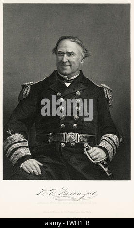 David G. Farragut (1801-70), US-amerikanischer Admiral, US Navy, sitzt, Porträt, Stahlstich, Porträtgalerie bedeutender Männer und Frauen in Europa und Amerika durch Evert A. Duyckinck, von Henry J. Johnson, Johnson, Wilson & Company, New York, 1873 veröffentlicht. Stockfoto