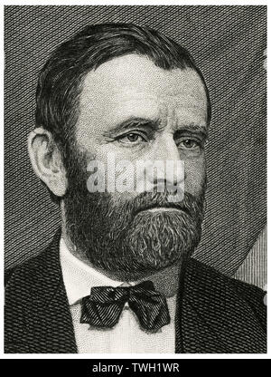 Ulysses S. Grant (1822-85), Kommandeur der Union Armeen während des Amerikanischen Bürgerkriegs und der 18. Präsident der Vereinigten Staaten, Kopf und Schultern Portrait, Stahlstich, Porträtgalerie bedeutender Männer und Frauen in Europa und Amerika durch Evert A. Duyckinck, von Henry J. Johnson, Johnson, Wilson & Company, New York, 1873 veröffentlicht. Stockfoto