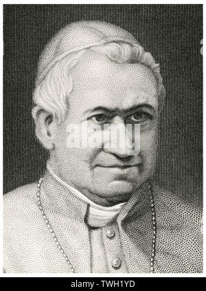 Papst Pius IX (1792-1878), Leiter der katholischen Kirche 1846-78, Kopf und Schultern Portrait, Stahlstich, Porträtgalerie bedeutender Männer und Frauen in Europa und Amerika durch Evert A. Duyckinck, von Henry J. Johnson, Johnson, Wilson & Company, New York, 1873 veröffentlicht. Stockfoto