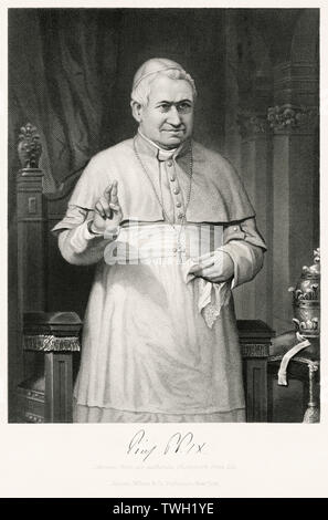 Papst Pius IX (1792-1878), Leiter der katholischen Kirche 1846-78, drei-viertel Länge Porträt, Stahlstich, Porträtgalerie bedeutender Männer und Frauen in Europa und Amerika durch Evert A. Duyckinck, von Henry J. Johnson, Johnson, Wilson & Company, New York, 1873 veröffentlicht. Stockfoto