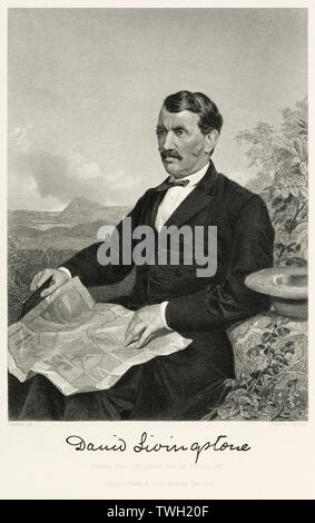 David Livingstone (1813-73), Schottische christlicher Missionar und Entdecker, sitzt, Porträt, Stahlstich, Porträtgalerie bedeutender Männer und Frauen in Europa und Amerika durch Evert A. Duyckinck, von Henry J. Johnson, Johnson, Wilson & Company, New York, 1873 veröffentlicht. Stockfoto