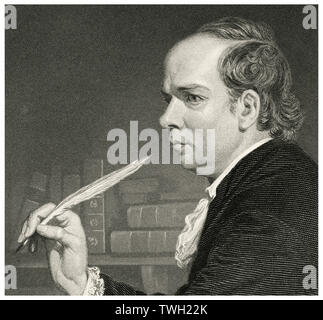 Oliver Goldsmith (1728-74), irischer Schriftsteller, Dramatiker und Dichter, Kopf und Schultern Portrait, Stahlstich, Porträtgalerie bedeutender Männer und Frauen in Europa und Amerika durch Evert A. Duyckinck, von Henry J. Johnson, Johnson, Wilson & Company, New York, 1873 veröffentlicht. Stockfoto