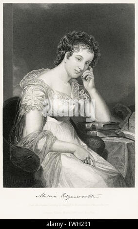 Maria Edgeworth (1768-1849), anglo-irischen Schriftsteller bekannt für ihre Kinder Literatur, sitzt, Porträt, Stahlstich, Porträtgalerie bedeutender Männer und Frauen in Europa und Amerika durch Evert A. Duyckinck, von Henry J. Johnson, Johnson, Wilson & Company, New York, 1873 veröffentlicht. Stockfoto