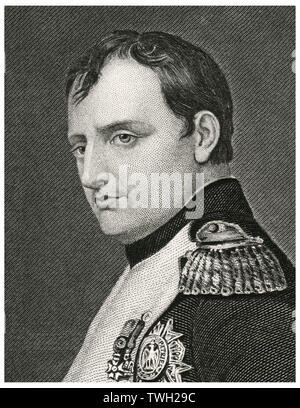 Napoleon Bonaparte (1769-1821), Kaiser der Franzosen, Napoleon I 1804-14 und kurz 1815, Kopf und Schultern Portrait, Stahlstich, Porträtgalerie bedeutender Männer und Frauen in Europa und Amerika durch Evert A. Duyckinck, von Henry J. Johnson, Johnson, Wilson & Company, New York, 1873 veröffentlicht. Stockfoto