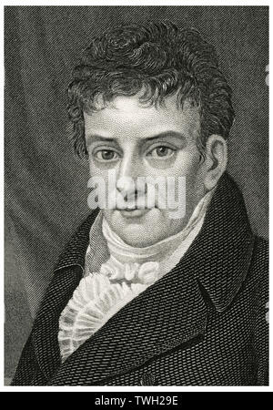 Robert Fulton (1765-1815), britisch-amerikanische Ingenieur und Erfinder, ist stark mit der Entwicklung der Steamboat, Kopf und Schultern Portrait, Stahlstich, Porträtgalerie bedeutender Männer und Frauen in Europa und Amerika durch Evert A. Duyckinck, von Henry J. Johnson, Johnson, Wilson & Company, New York, 1873 veröffentlicht gutgeschrieben Stockfoto