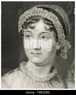 Jane Austen (1775-1817), englischer Schriftsteller, Kopf und Schultern Portrait, Stahlstich, Porträtgalerie bedeutender Männer und Frauen in Europa und Amerika durch Evert A. Duyckinck, von Henry J. Johnson, Johnson, Wilson & Company, New York, 1873 veröffentlicht. Stockfoto