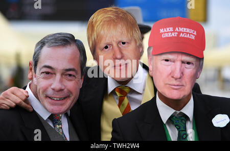 Ascot Racecourse, Ascot, Großbritannien. Juni, 2019 20. Royal Ascot Pferderennen; Fans in Gesichtsmasken von Politikern einer Kreditkarte: Aktion plus Sport/Alamy leben Nachrichten Stockfoto