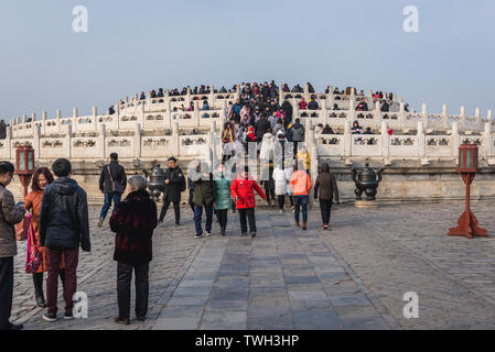 Marmor Plattform der kreisförmigen Damm Altar im Tempel des Himmels in Peking, China Stockfoto