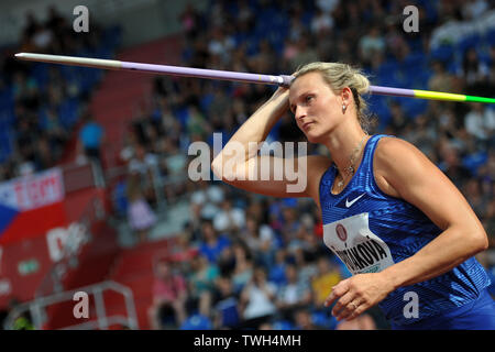 Ostrava, Tschechische Republik. Juni, 2019 20. BARBORA SPOTAKOVA aus der Tschechischen Republik konkurriert Speerwurf Frauen bei der IAAF World Challenge Golden Spike in Ostrava in der Tschechischen Republik werfen. Credit: Slavek Ruta/ZUMA Draht/Alamy leben Nachrichten Stockfoto