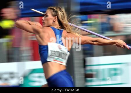 Ostrava, Tschechische Republik. Juni, 2019 20. NIKOLA ORGONIKOVA aus der Tschechischen Republik konkurriert Speerwurf Frauen bei der IAAF World Challenge Golden Spike in Ostrava in der Tschechischen Republik werfen. Credit: Slavek Ruta/ZUMA Draht/Alamy leben Nachrichten Stockfoto