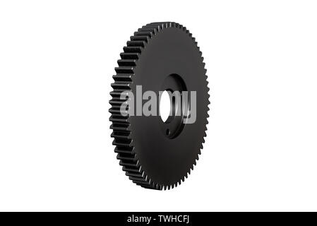 Kunststoff, schwarz Zahnrad mit 68 Kettenräder, auf einen weißen Hintergrund mit einen Freistellungspfad isoliert. Stockfoto