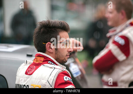 Straßburg, Frankreich - Okt 3, 2013: Joris Thomas von Lugano Racing Team Schweiz nach Abschluss der Super Special Stage 1 Stockfoto