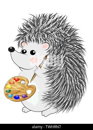 Coole kleine graue Igel im Comic-stil tragen. cartoon Emoticon Muster Spielzeug. Stock Vektor