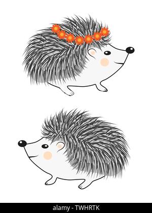 Coole kleine graue Igel im Comic-stil tragen. cartoon Emoticon Muster Spielzeug. Stock Vektor