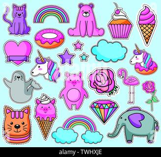 Bündel von emojis kawaii Zeichen Stock Vektor