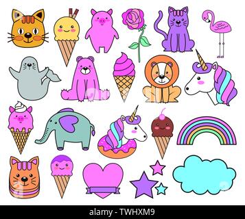 Bündel von emojis fairytale kawaii Zeichen Stock Vektor