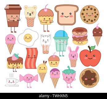 Bündel von emojis Essen kawaii Zeichen Stock Vektor