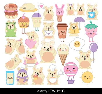Bündel von emojis Kawaii komische Zeichen Stock Vektor