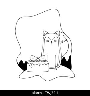 Cute fox Tier mit Kuchen Geburtstag Vector Illustration Design Stock Vektor