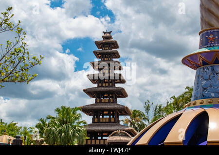 Orlando, Florida. 10. Mai 2019. Blick von oben auf die Walt Disney's Enchanted Tiki Zimmer im Magic Kingdom. Stockfoto