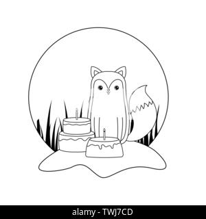 Cute Fox mit Kuchen Geburtstag Vector Illustration Design Stock Vektor