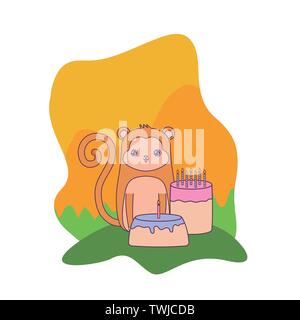 Cute Affe mit Kuchen Geburtstag Vector Illustration Design Stock Vektor