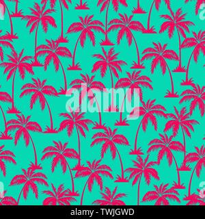 Palm Tree nahtlose Muster. Hawaiian Palmen, sich wiederholendes Muster. Purple auf Teal Hintergrund. Vector Illustration. für Druck-, Textil-, Web-, Home Decor Stock Vektor
