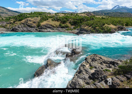 Fällt der Zusammenfluss von Baker Fluss und Neff Fluss, chilenischen Patagonien Stockfoto