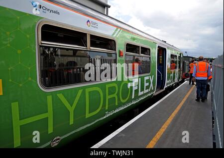 Die neuen Hydroflex Wasserstoff Brennstoffzelle test train von der Universität Birmingham auf der Schiene Leben gebaut! Railway Industry Trade Show, Juni 2019 20. Stockfoto