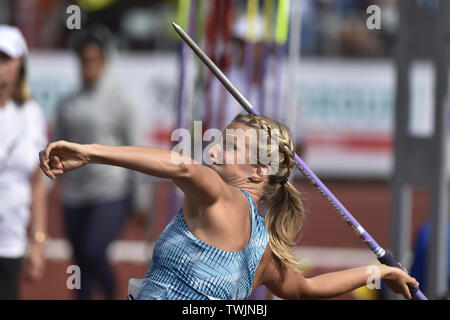 Ostrava, Tschechische Republik. Juni, 2019 20. Irena Sediva (Tschechisch) konkurriert im Speerwurf während der Ostrava Golden Spike, ein IAAF World Challenge sportliche Treffen, in Ostrava, Tschechische Republik, am 20. Juni 2019. Credit: Jaroslav Ozana/CTK Photo/Alamy leben Nachrichten Stockfoto