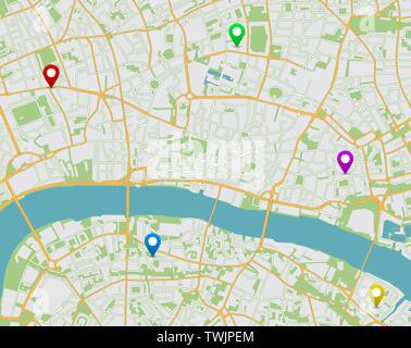 Standort Karte der Stadt für die Navigation mit den Stiften Stock Vektor
