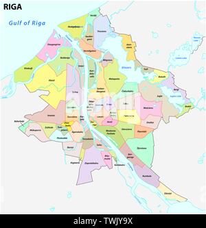 Verwaltungs- und karte des bezirkes Lettlands Hauptstadt Riga Stock Vektor