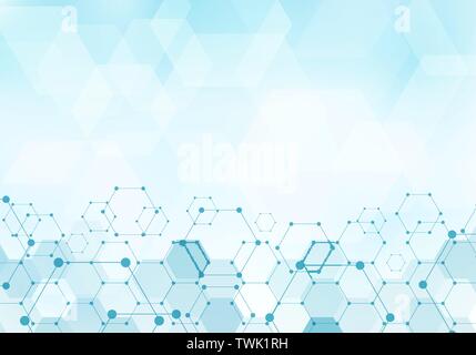 Abstrakte Sechsecke Muster Molekül auf blauem Hintergrund Technologie digitale Konzept mit kopieren. Geometrische Elemente für Design vorlage Moderne commun Stock Vektor