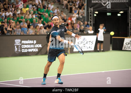 CLUJ, Rumänien - 15. JUNI 2019: Tennis Spieler Fabio Fognini spielen gegen Marius Copil während des Sports Festival Stockfoto